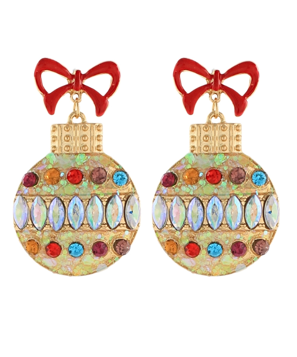 Golden Stella Christmas Pave Ornament Earrings in Gold/Multi
