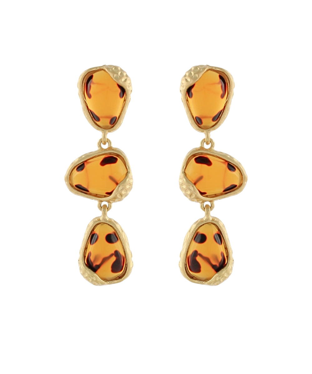 Golden Stella Linear Teardrop Stone Earrings in Tortoise