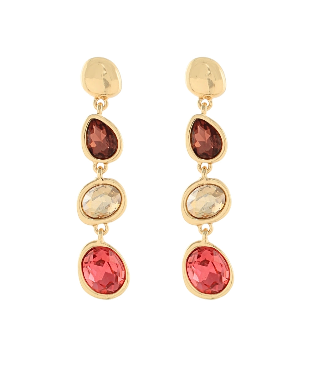 Golden Stella Linear Multi Stone Earrings in Fuchsia/Brown