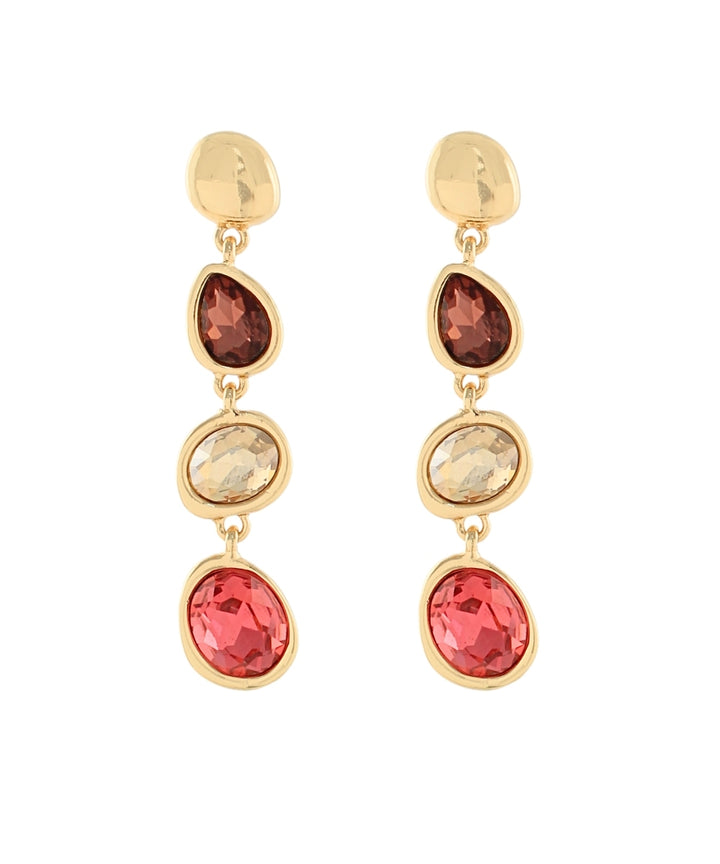 Golden Stella Linear Multi Stone Earrings in Fuchsia/Brown