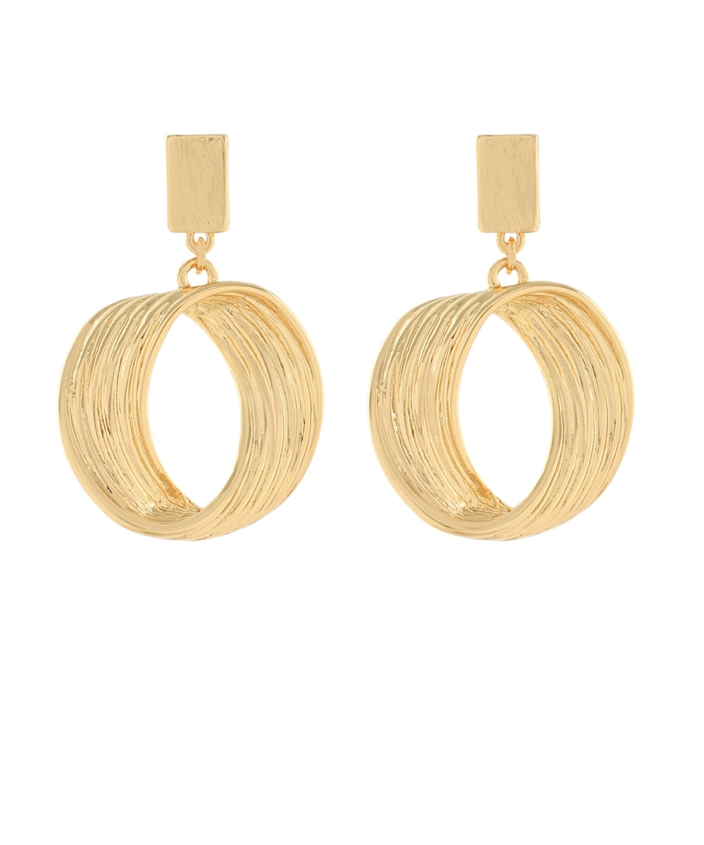 Golden Stella Geometric Ring and Rectangle Dangle Earrings in Gold