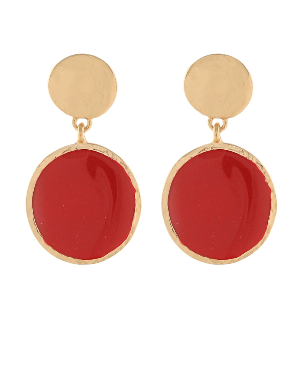 Golden Stella Round Stone Dangle Earrings in Wine