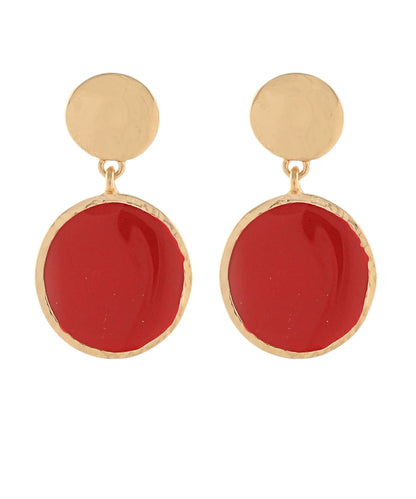 Golden Stella Round Stone Dangle Earrings in Wine