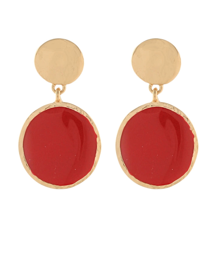 Golden Stella Round Stone Dangle Earrings in Wine