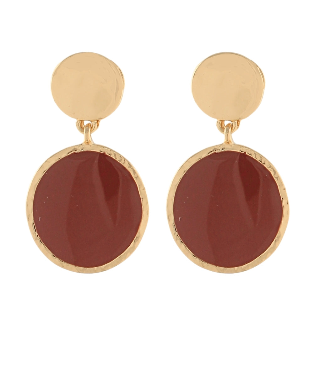 Golden Stella Round Stone Dangle Earrings in Brown