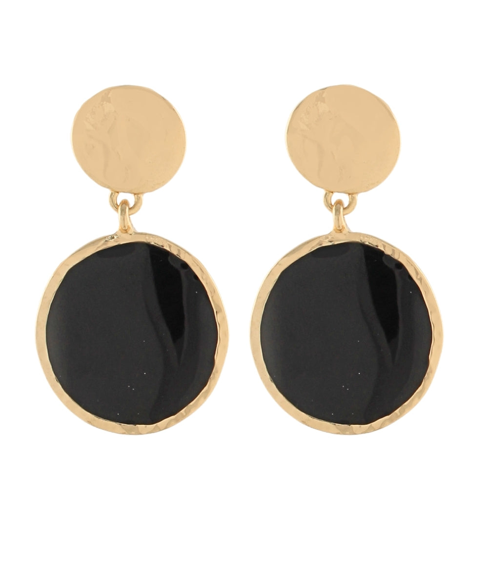Golden Stella Round Stone Dangle Earrings in Black
