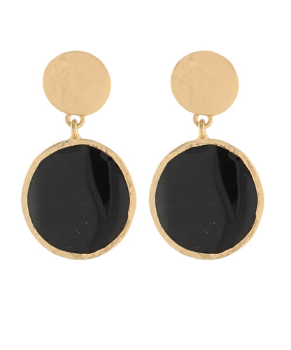 Golden Stella Round Stone Dangle Earrings in Black