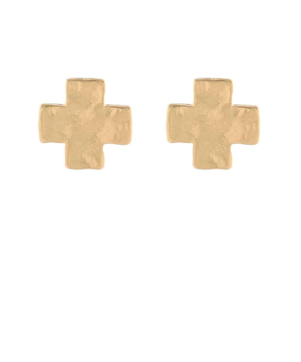 Golden Stella Hammered Byzantine Cross Earrings in Worn Gold