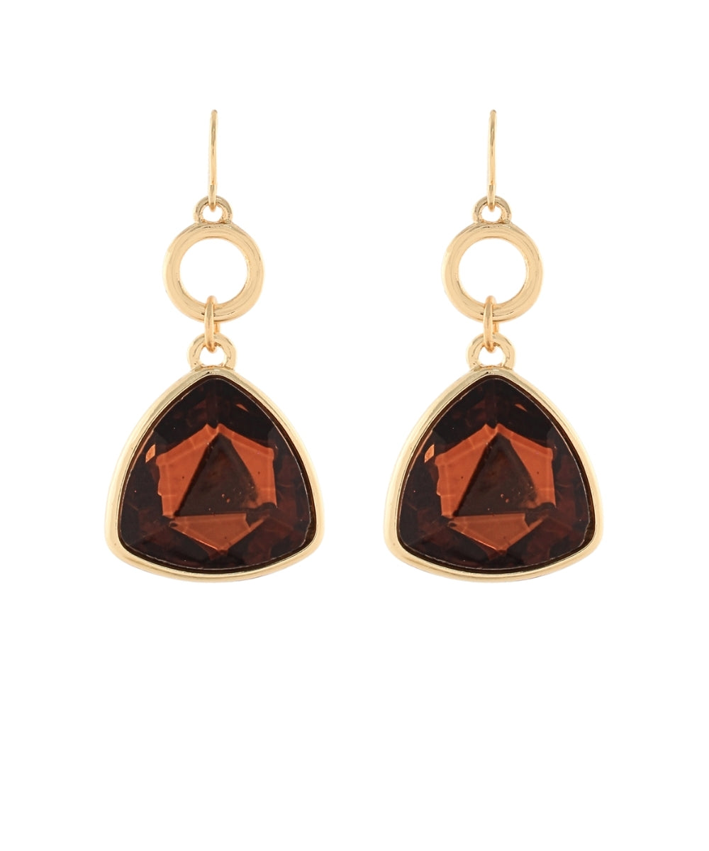 Golden Stella Triangle Stone & Ring Earrings in Brown