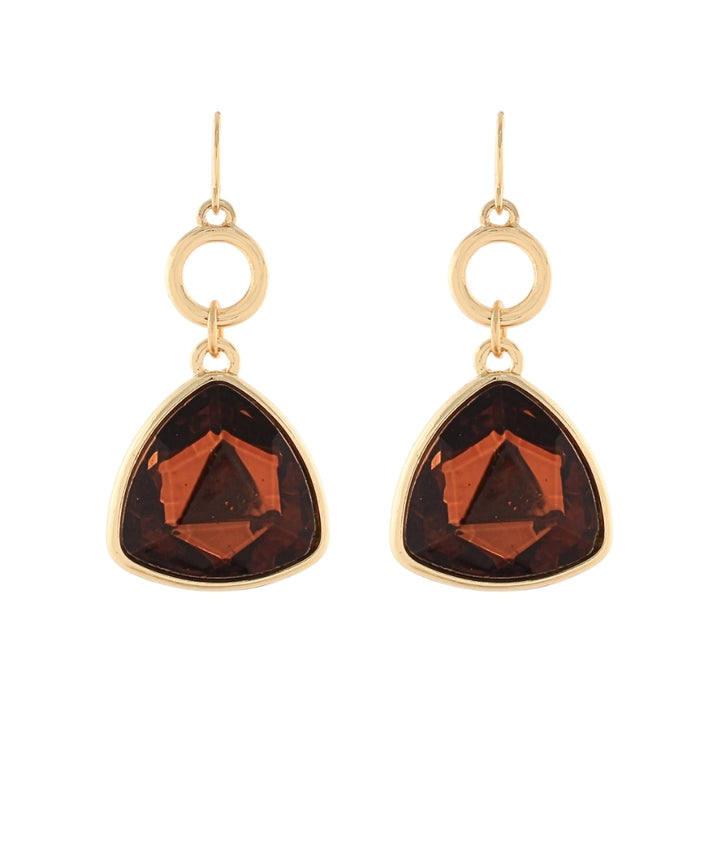 Golden Stella Triangle Stone & Ring Earrings in Brown