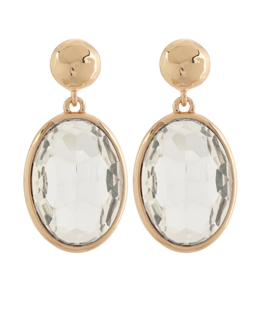 Golden Stella Oval Stone Dangle Earrings in Clear