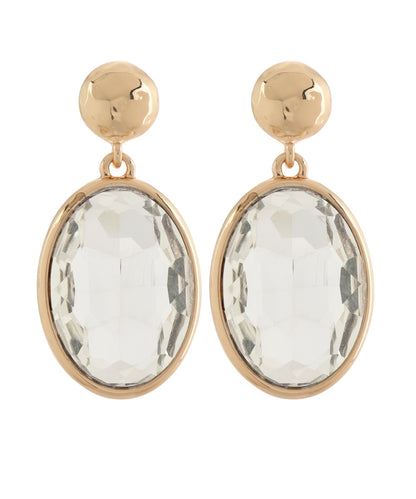 Golden Stella Oval Stone Dangle Earrings in Clear