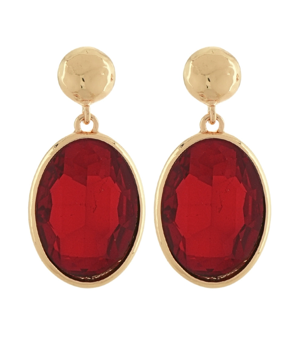 Golden Stella Oval Stone Dangle Earrings in Red