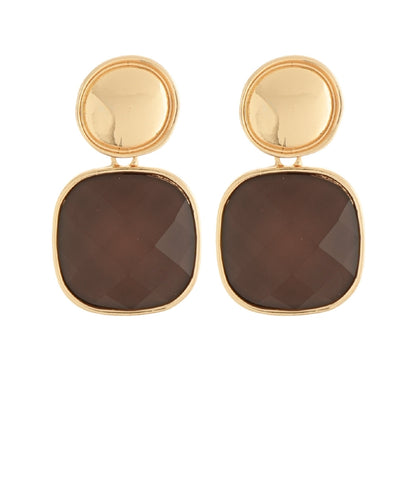 Golden Stella Square Stone & Round Earrings in Brown