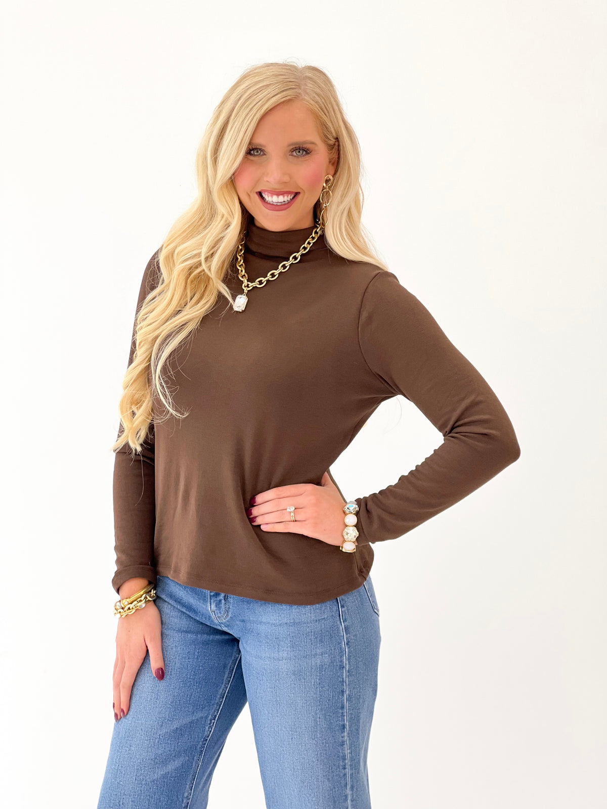 Staccato Mock Neck Long Sleeve Top