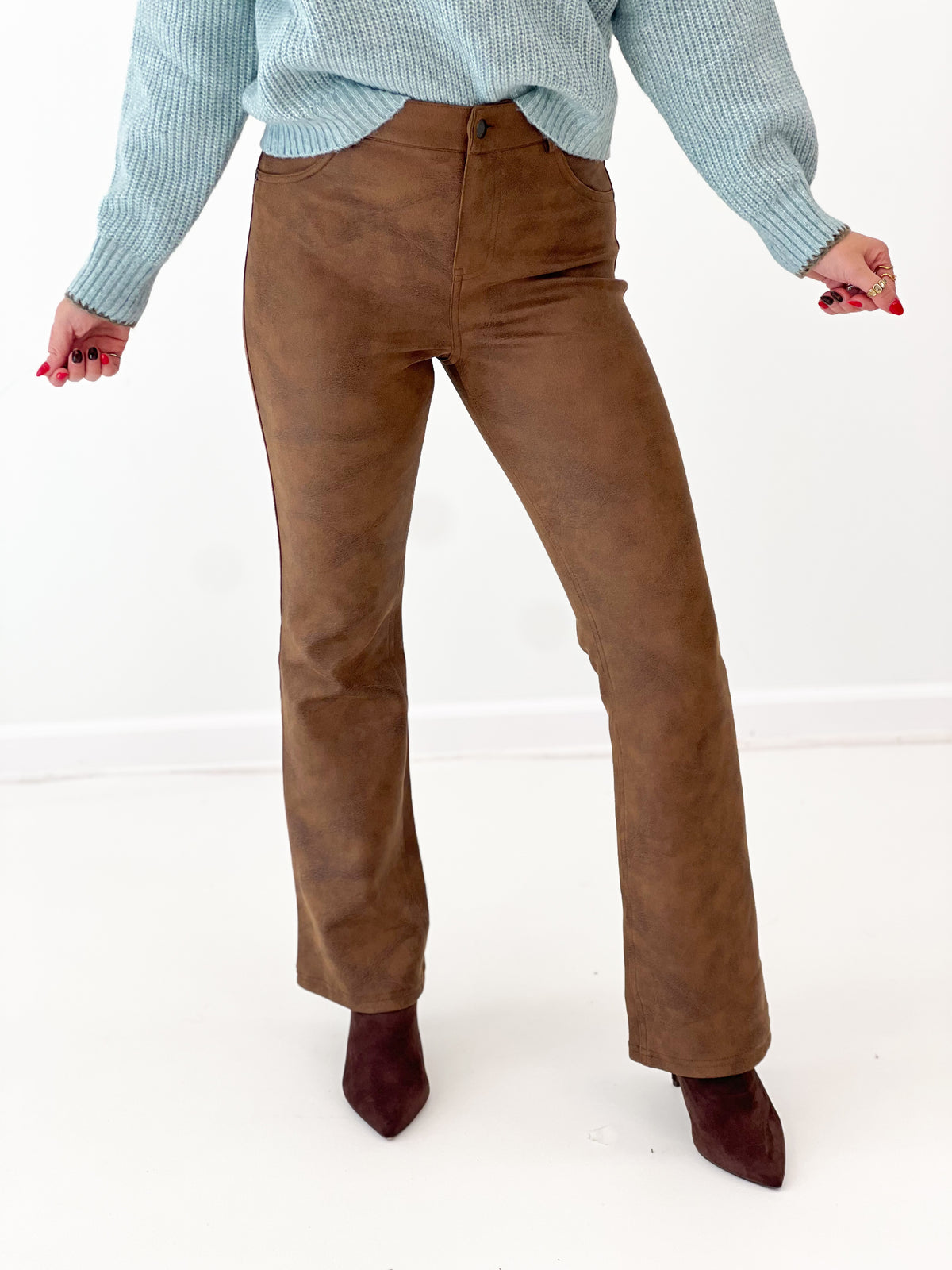 Gigio Faux Suede Bootcut Cropped Pants