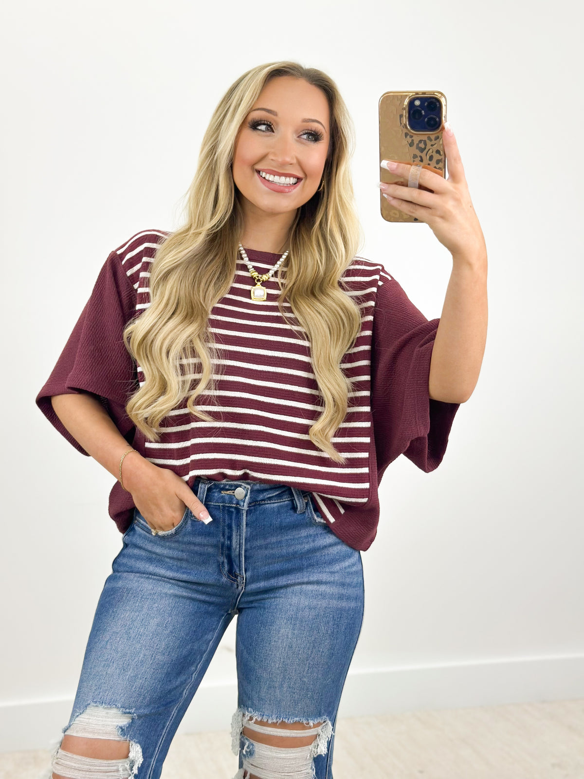 Tres Bien Cloudy Knit Stripe Color Block Top