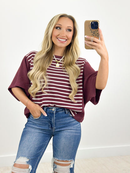 Tres Bien Cloudy Knit Stripe Color Block Top