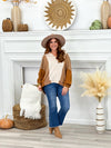 Taupe Combo V-Neck Seam Long Sleeve Top