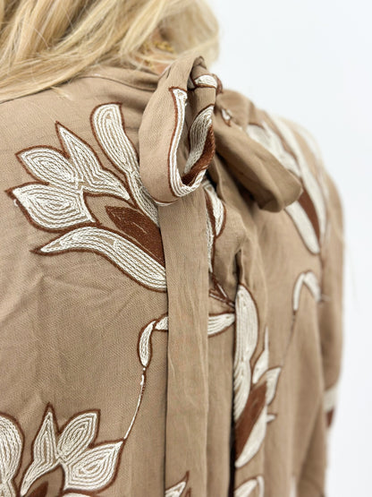 Umgee Embroidered Floral Mock Neck Dolman Sleeve Top