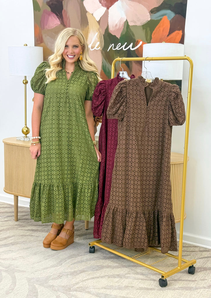 Entro Eyelet Puff Sleeve Maxi Dress