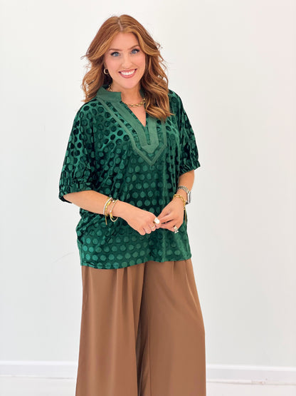 Umgee Velvet Polka Dot Blouse