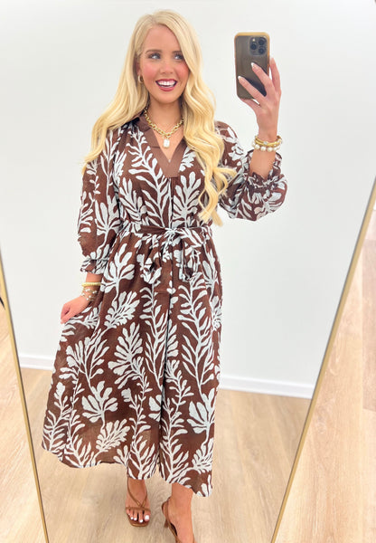 Umgee V-Neck Collared Print Midi Dress