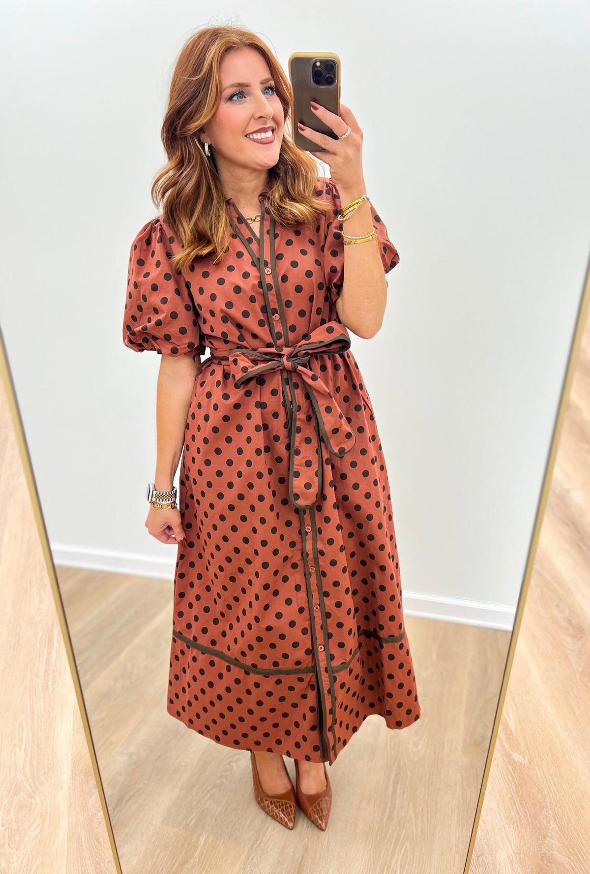 Jodifl Polka Dot Puff Sleeve Midi Dress