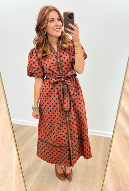 Jodifl Polka Dot Puff Sleeve Midi Dress