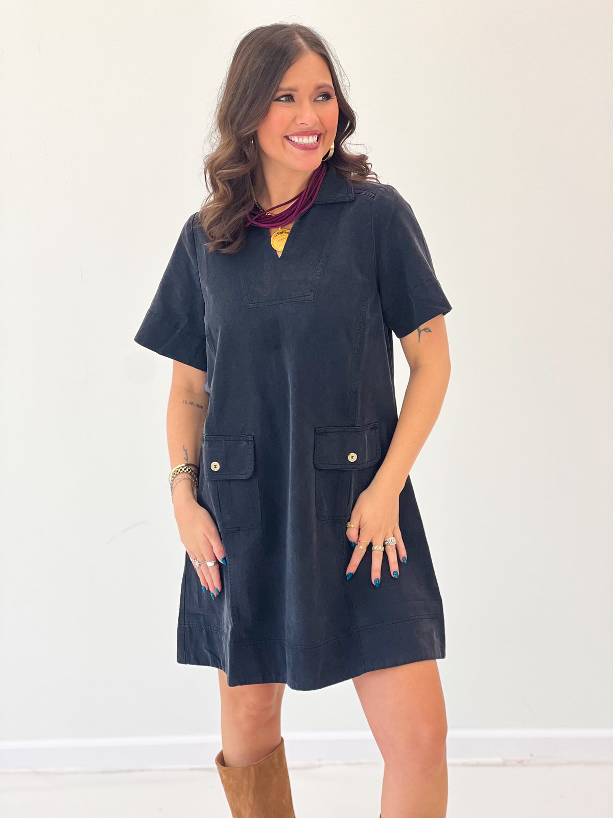 Jodifl Garment Washed Collared Shift Dress