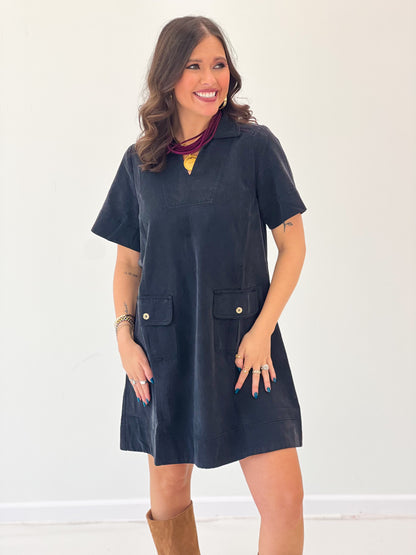 Jodifl Garment Washed Collared Shift Dress