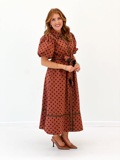 Jodifl Polka Dot Puff Sleeve Midi Dress