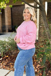 Pink Round Neck Cuff Sleeve Sweater