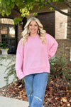 Pink Round Neck Cuff Sleeve Sweater