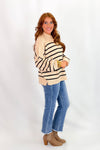 Taupe and Black Oversized Striped Long Sleeve Sweater