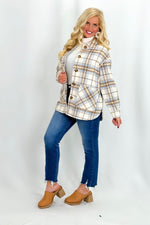 Mint and Ivory Plaid Button Down Shacket