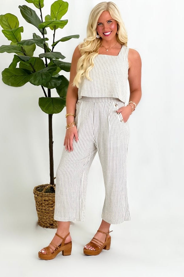 Natural Black Pinstripe Pant Set