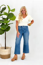 Denim Cropped Straight Leg Jeans