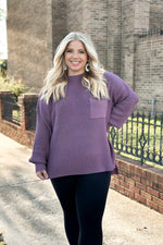 Dusty Purple Long Sleeve Knit Pocket Sweater