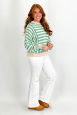 Jade and Taupe Striped Batwing Sleeve Sweater