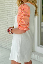 Orange Neon Print Puff Sleeve Dress