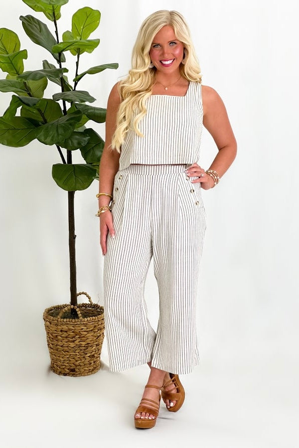 Natural Black Pinstripe Pant Set