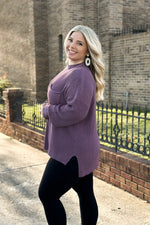 Dusty Purple Long Sleeve Knit Pocket Sweater