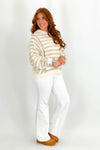 Taupe and Sand Striped Batwing Sleeve Sweater