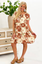 Cinnamon/Sage Puff Sleeve Tiered Mini Dress