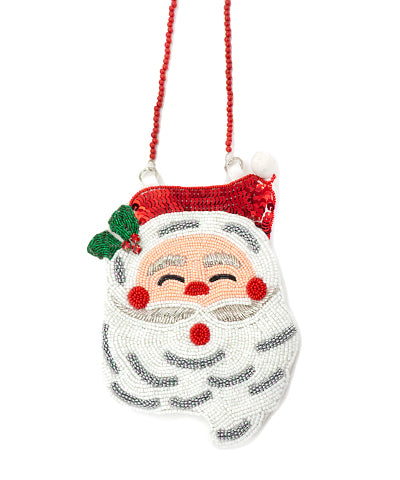 Golden Stella Christmas Santa Beads Bag in White/Red