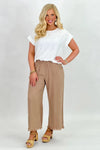 Latte Wide Leg Elastic Frayed Pants