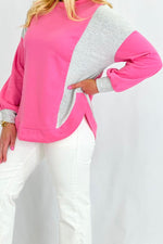 Pink and Heather Grey Color Block Long Sleeve Top