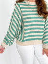 Jade and Taupe Striped Batwing Sleeve Sweater