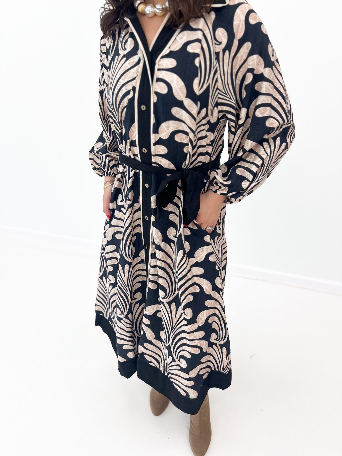 Umgee Abstract Print Belted Midi Dress | Umgee